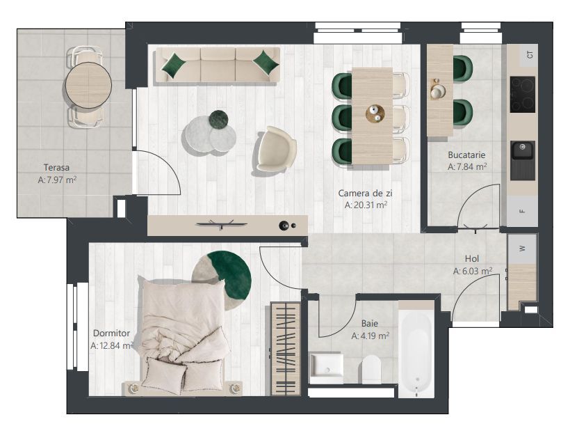 Apartament nou cu 2 camere, bucatarie inchisa | Denya Forest - imaginea 10