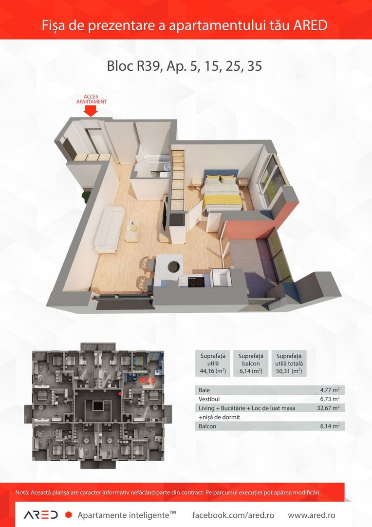 Imagine 2 - Apartament 2 camere, etaj 2, bloc R39, ap 15, Ared City Arad