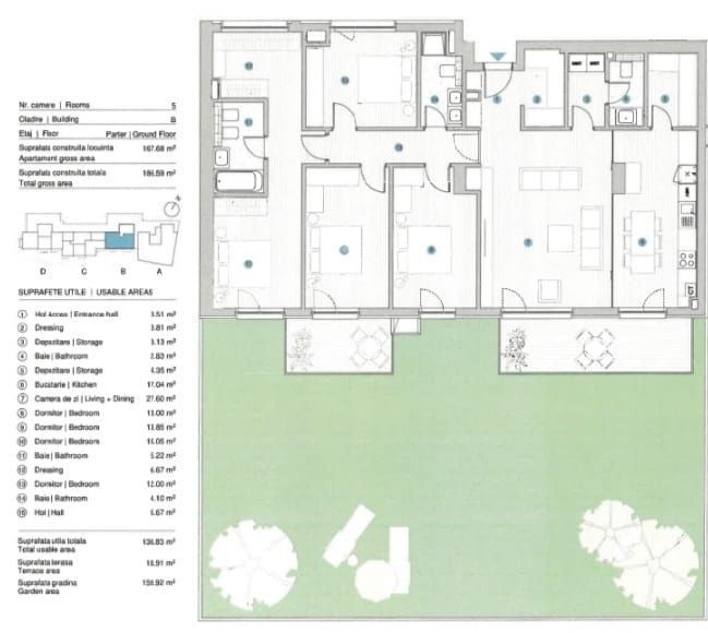 APARTAMENT PREMIUM CU 5 CAMERE ȘI GRĂDINĂ PRIVATĂ DE 160 MP - imaginea 23