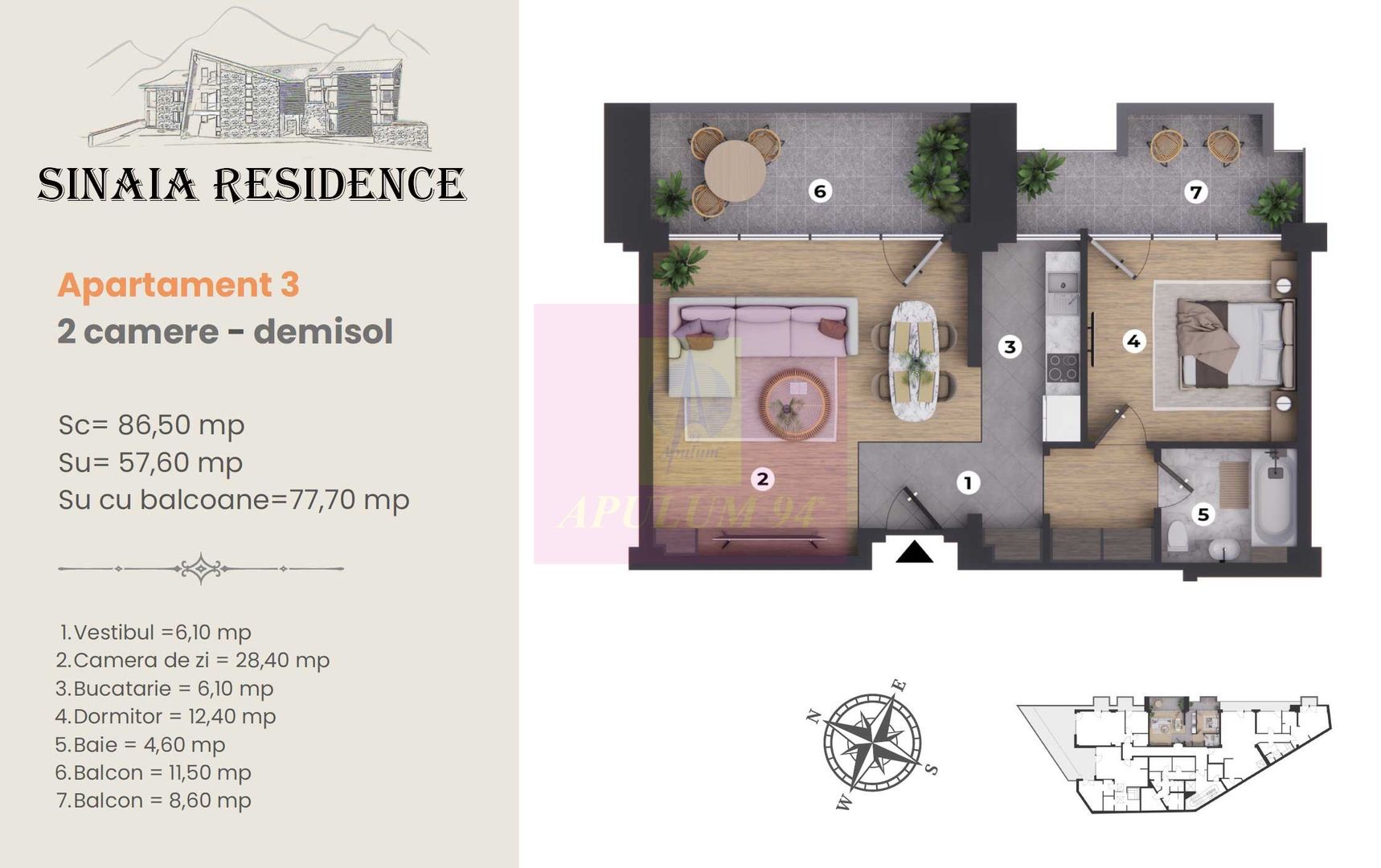 Apartament de Lux cu 2 camere de vanzare in Sinaia, Ap 3