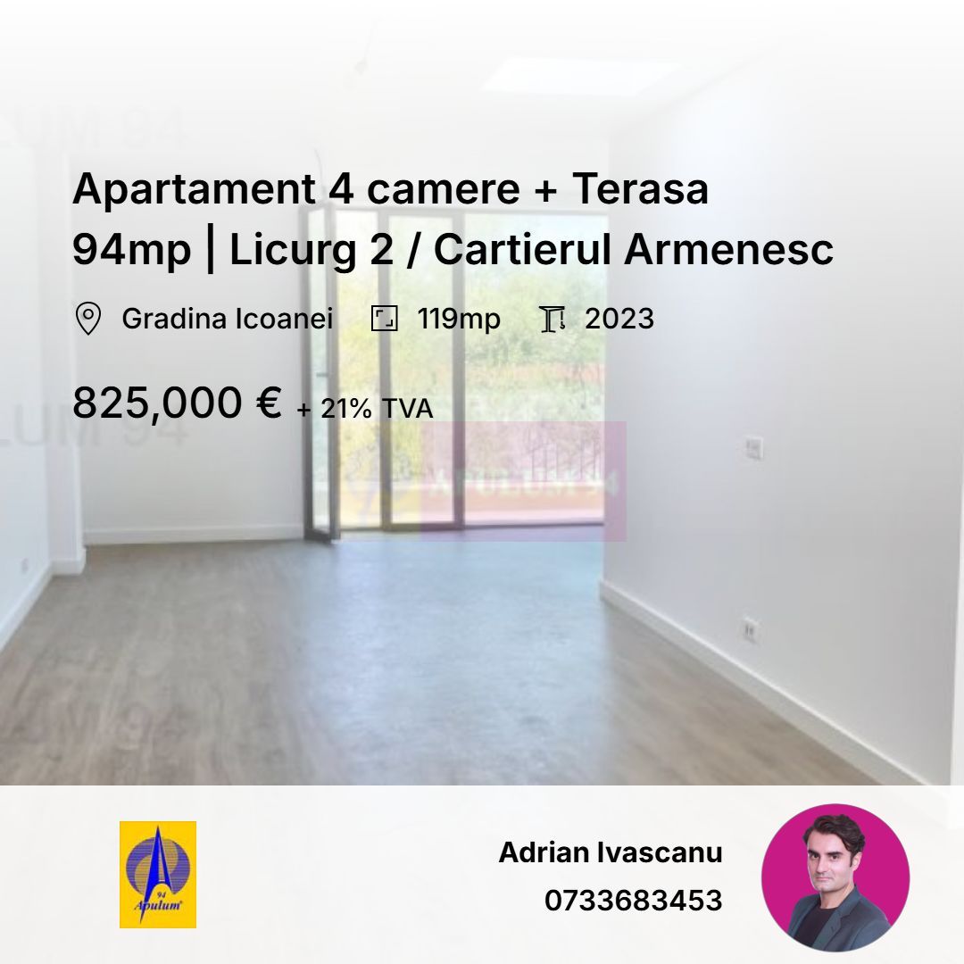 Apartament 4 camere + Terasa 94mp | Licurg 2 / Cartierul Armenesc