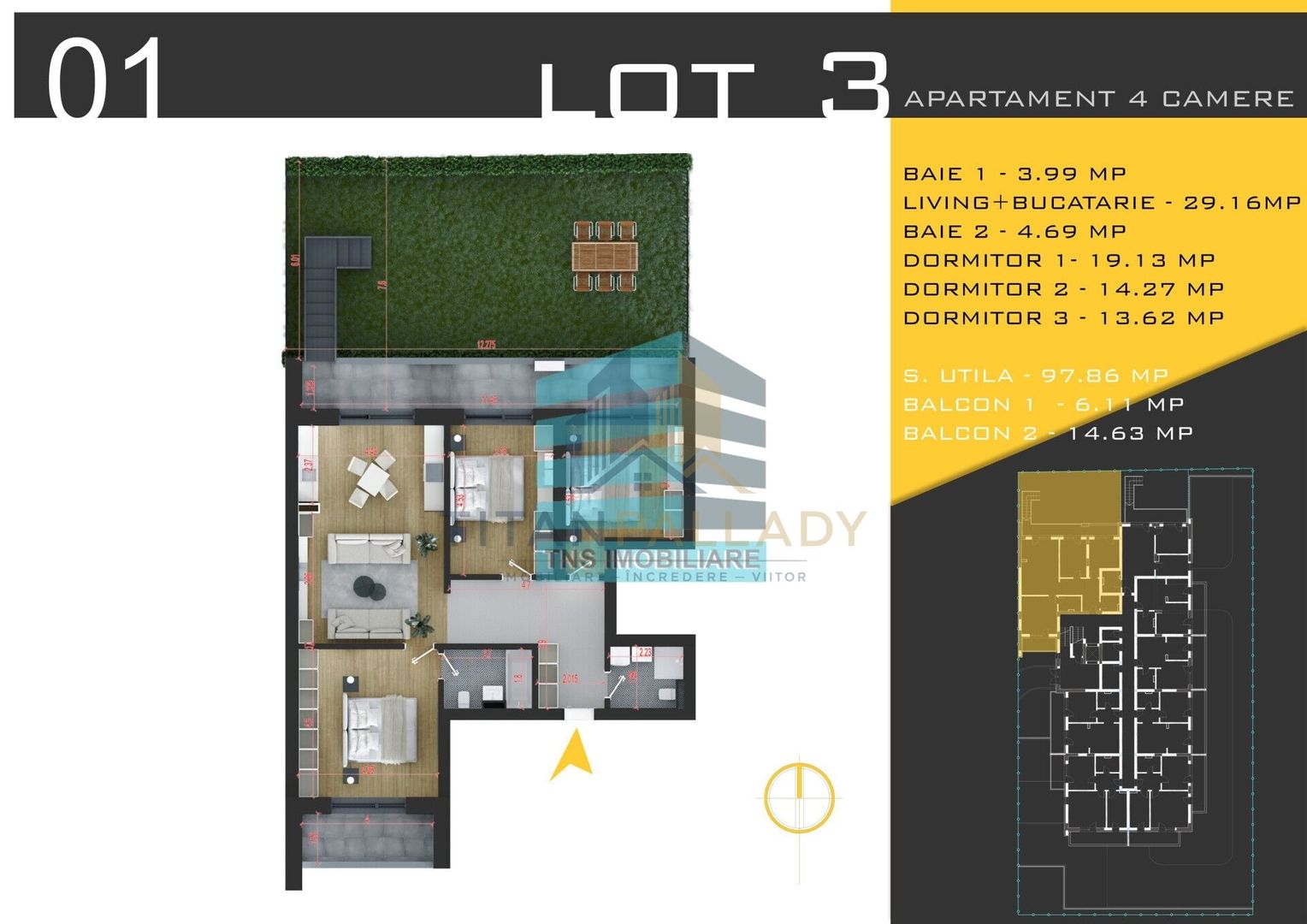 Apartament 4 Camere cu Grădină 77 mp,Exclusivitate și Confort, Pallady