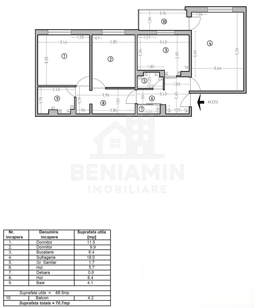 3Decomandate-70mp-Etaj2- Centrala Termica-2Bai-AC-Lapus Electroputere - imaginea 9