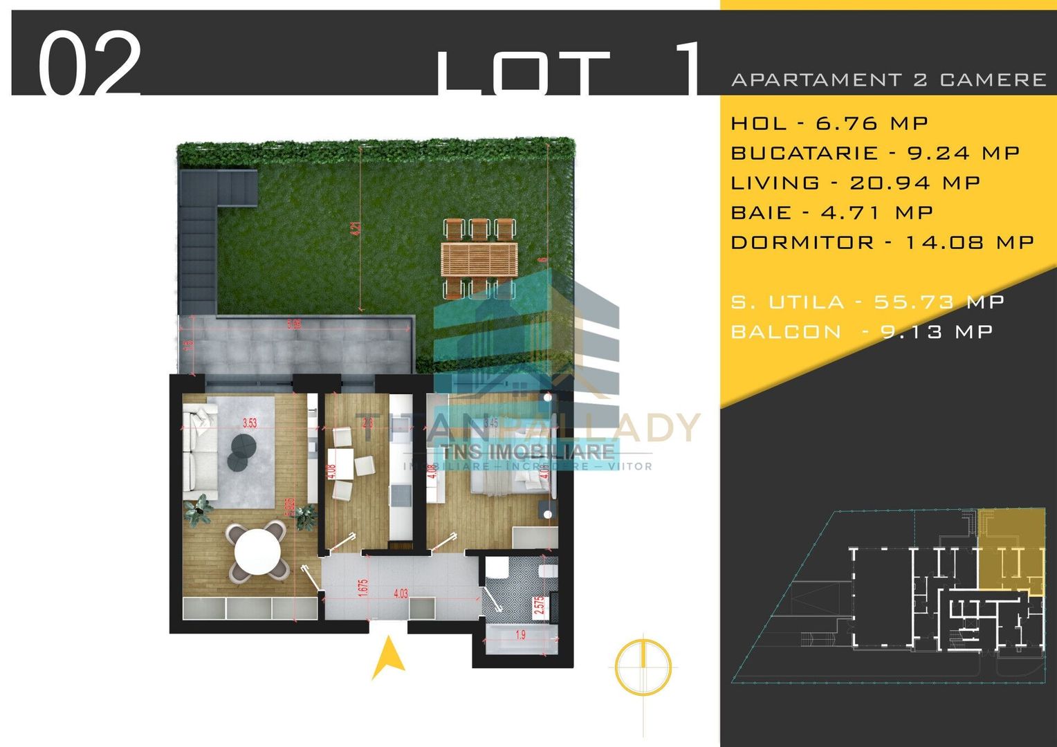 2 Camere Cu Gradina 63 Mp,Pallady-Nicolae Teclu,Metrou