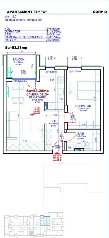 Apartament 41, Corp D – 2 camere | 53,28 mp | Etaj 3 | Jabri Nord Resi - imaginea 4