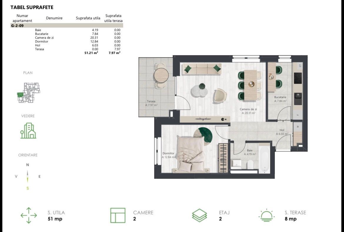 Apartament nou cu 2 camere, bucatarie inchisa | Denya Forest - imaginea 11