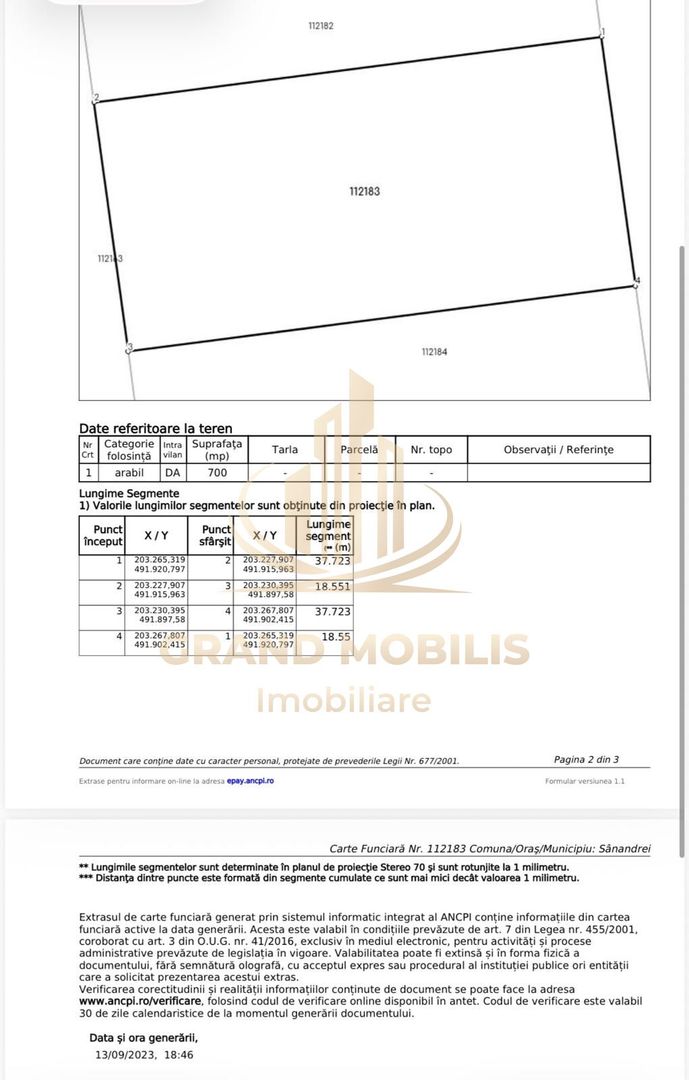 Teren intravilan Sânandrei | 700 mp | Front stradal 18 m - imaginea 2