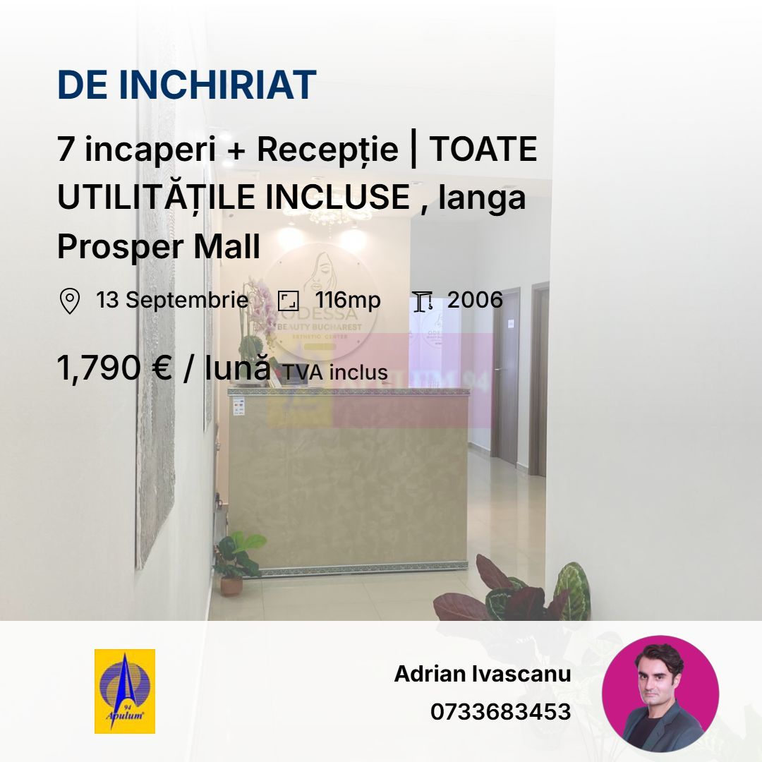 Spațiu birou – TOATE UTILITĂȚILE INCLUSE, langa Prosper Mall, Sector 5