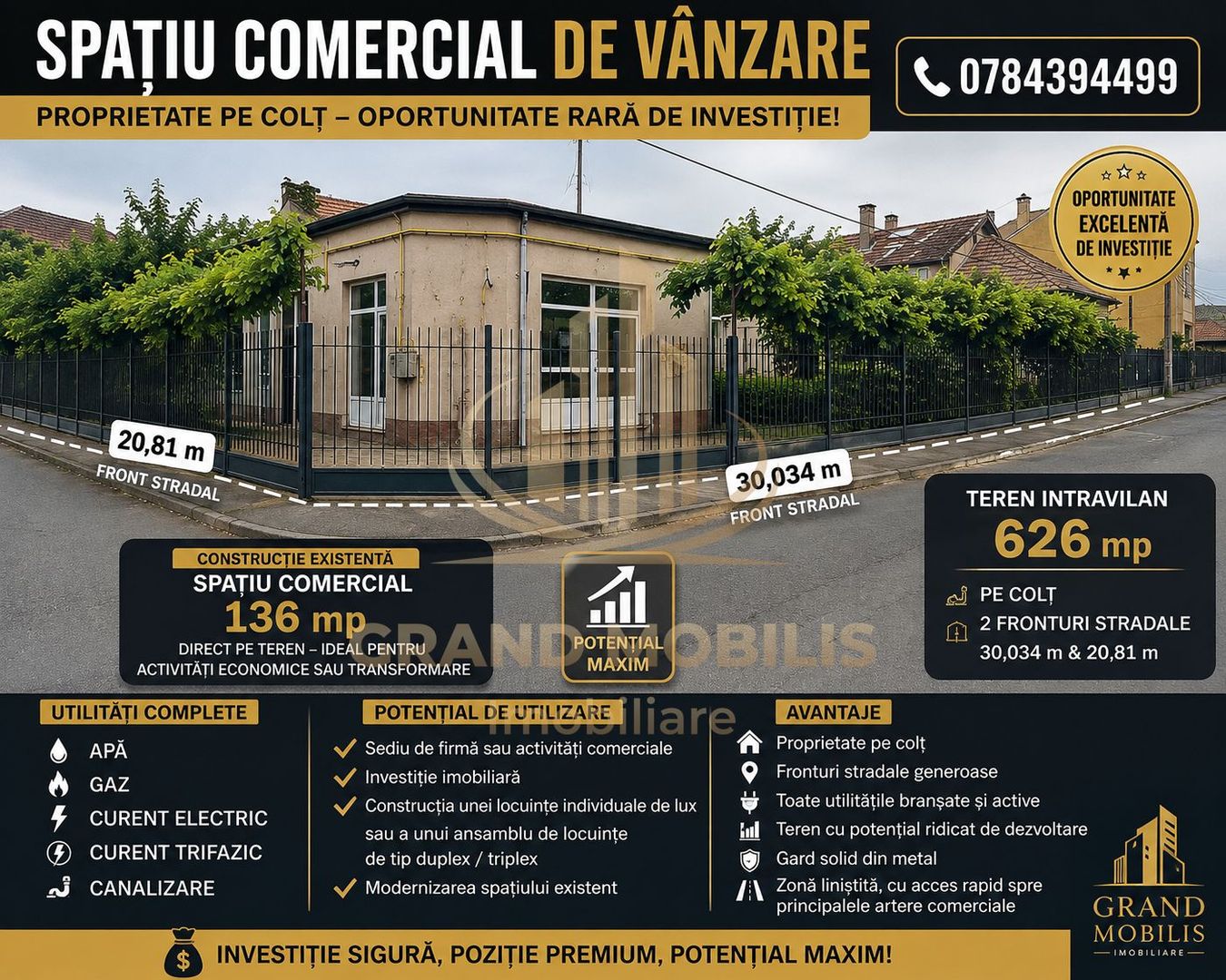 Teren intravilan-Spatiu comercial –Blascovici|626 mp|2 fronturi