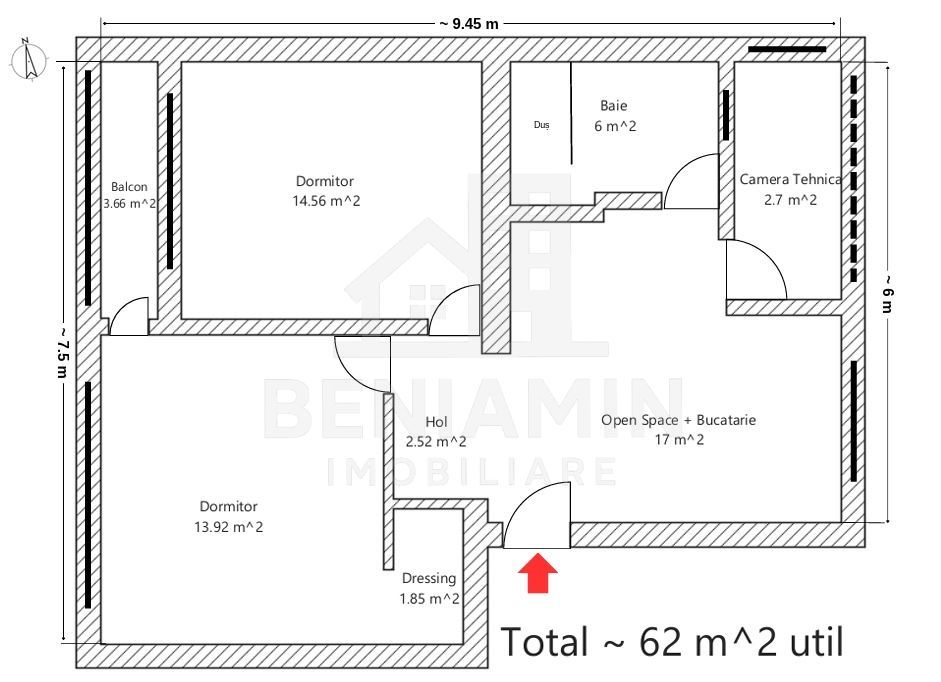 3 Camere-Mobilat-Utilat-60mp-Centrala Termica-Zona Grivitei - imaginea 8