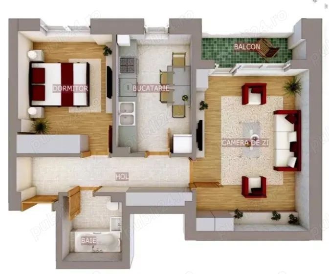 Apartament mobilat Rotar Park 1 langa metrou Pacii cu 2 camere decomandat suprafata 55mp