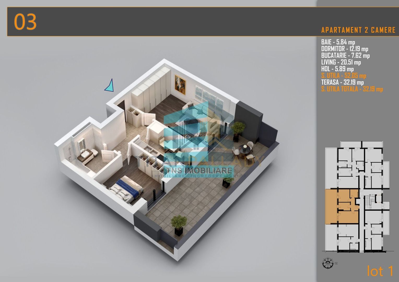 Apartament 2 Camere, 86 Mp, Terasa 32 Mp,Titan - Pallady - Ozana