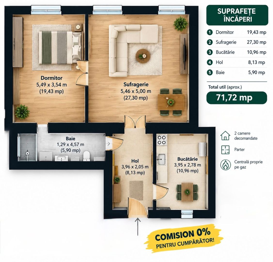 Imagine 7 - Apartament cu 2 camere la parter in Piata Catedralei Comision 0