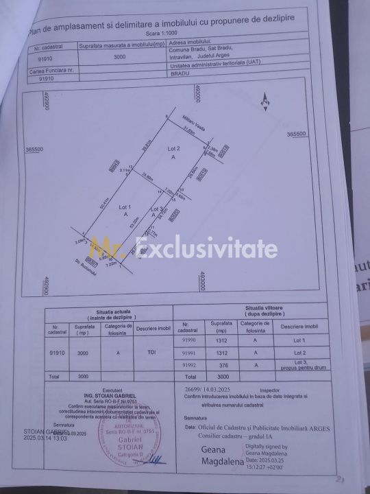 Teren intravilan Bradu 1312 mp 2 deschideri