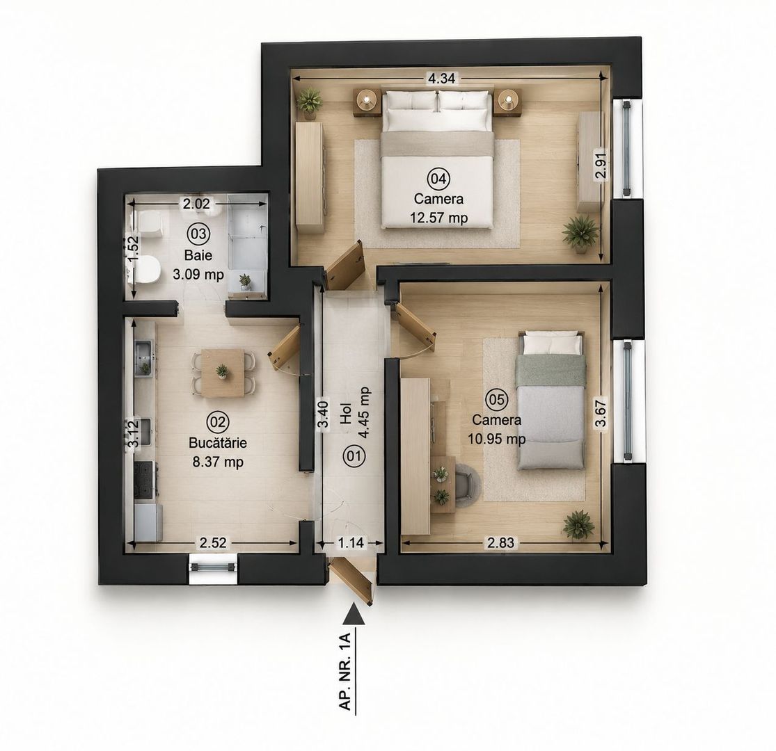 Imagine 3 - Apartament la cheie cu 2 camere la casa in Parneava Comision 0%