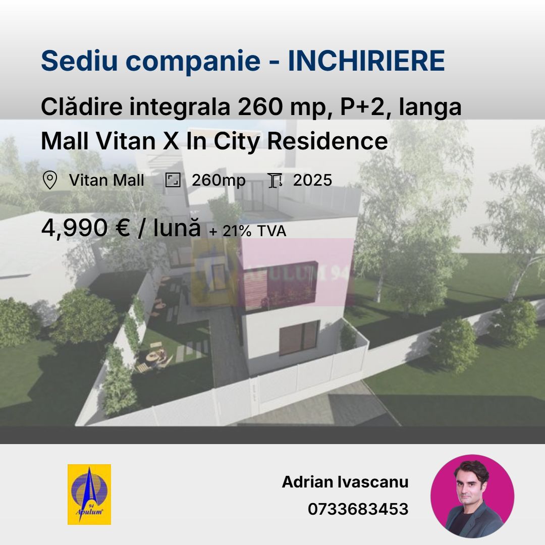 Clădire integrala 260 mp, P+2, langa Mall Vitan X In City Residence