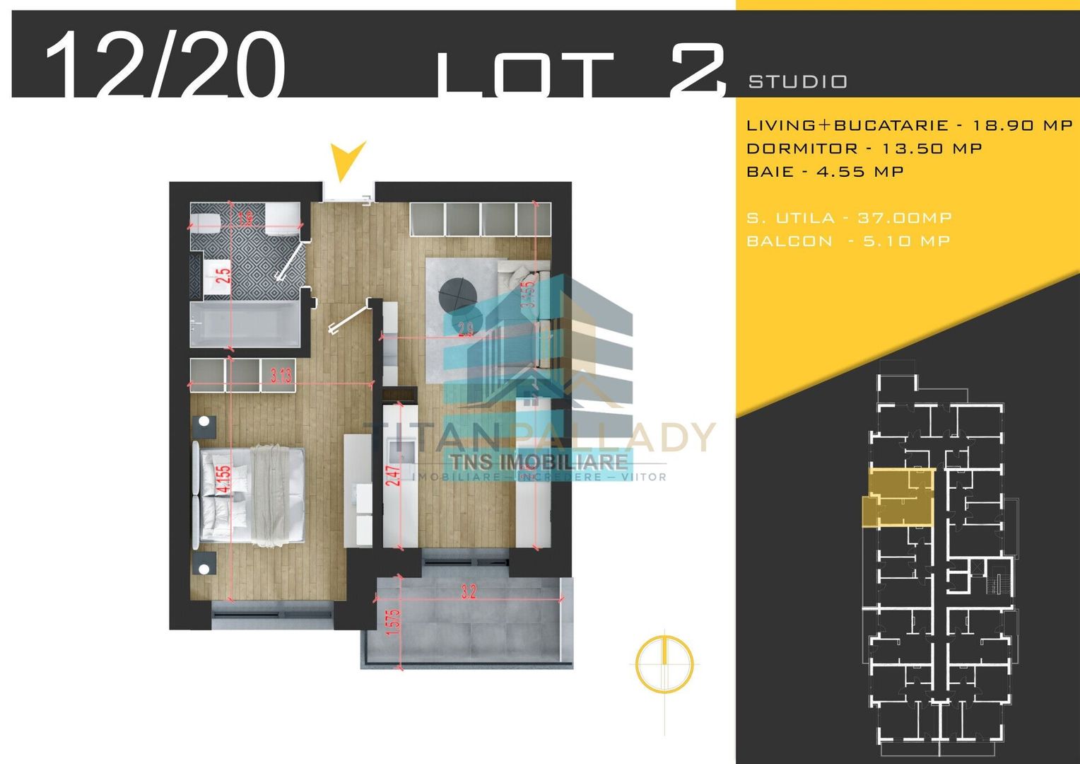 2 Camere Tip Studio 42 Mp,Pallady-Nicolae Teclu,Metrou