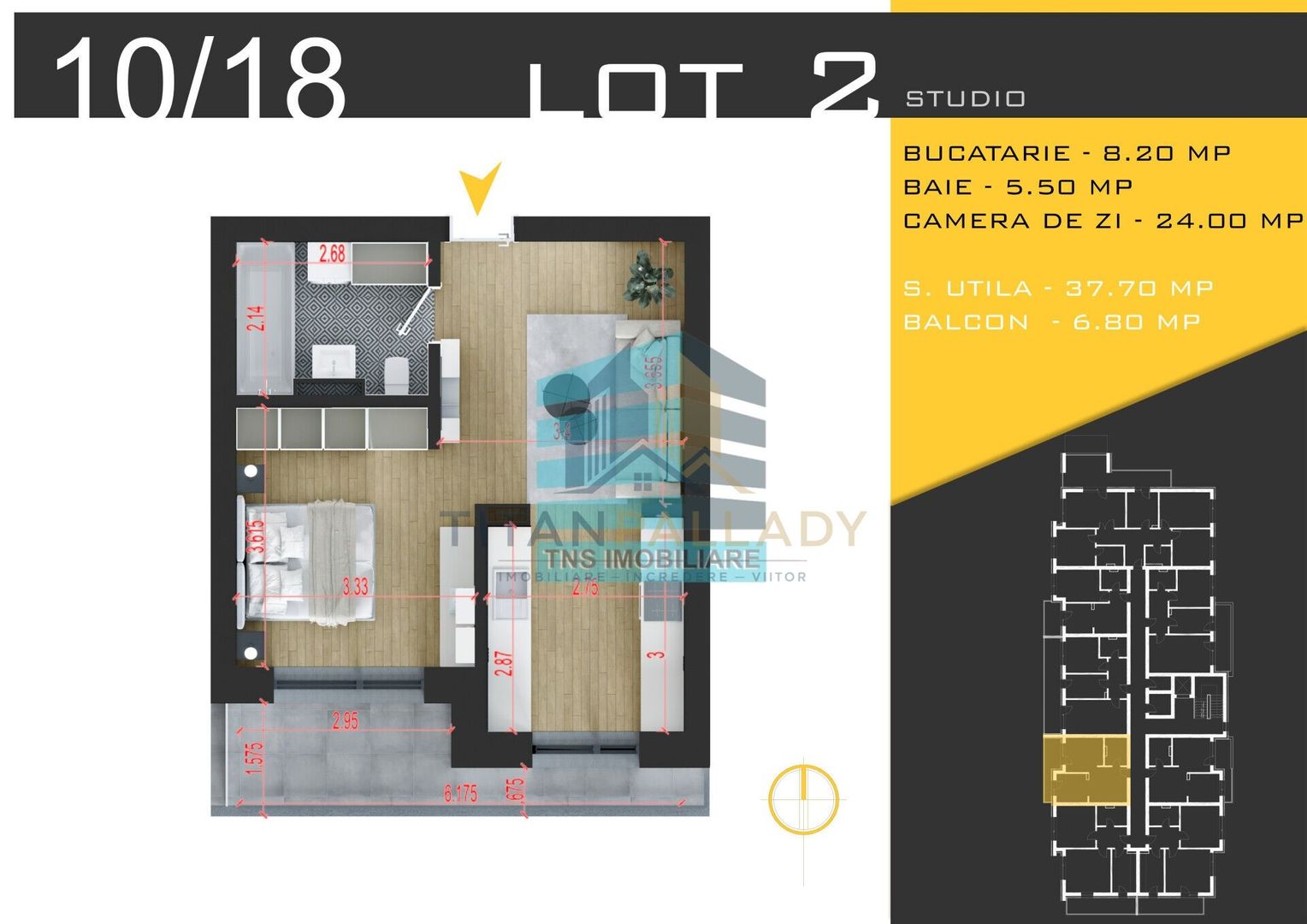 2 Camere Tip Studio 44 Mp,Pallady-Nicolae Teclu,Metrou