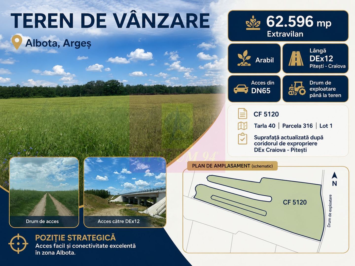 Teren 6,26 ha lângă DEx12 Pitești
