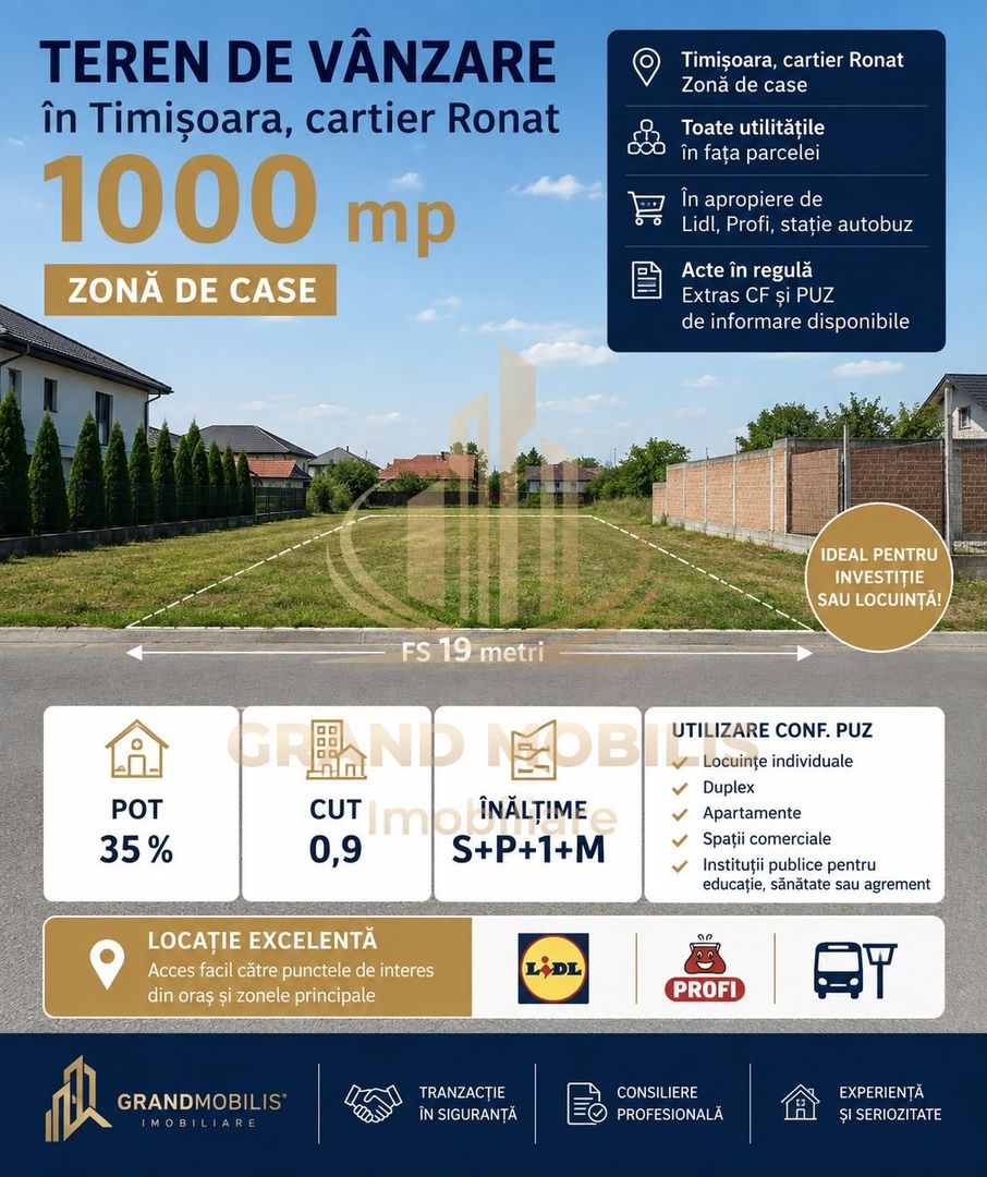 Teren Mehala-Ronaț | 1.000 mp | PUZ | Duplex / Apartamente