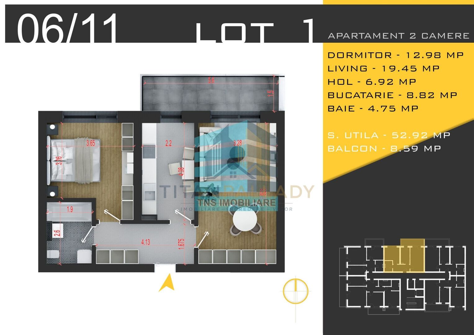 Apartament Modern 2 Camere, 61 Mp, Pallady – Nicolae Teclu